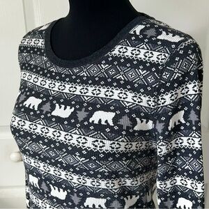 Old Navy Christmas Winter Thermal - stripes trees and bears black and white
